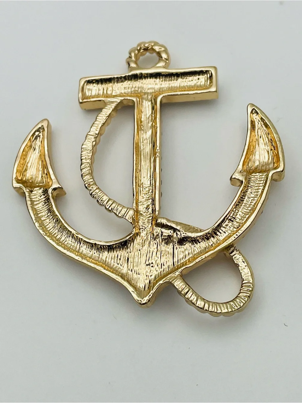 Rhinestone Gold Tone Anchor Pendant with Clear Crystals. Nautical.